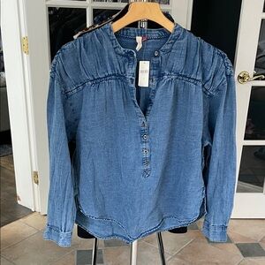 Pilcro Indigo Button-Up Blouse